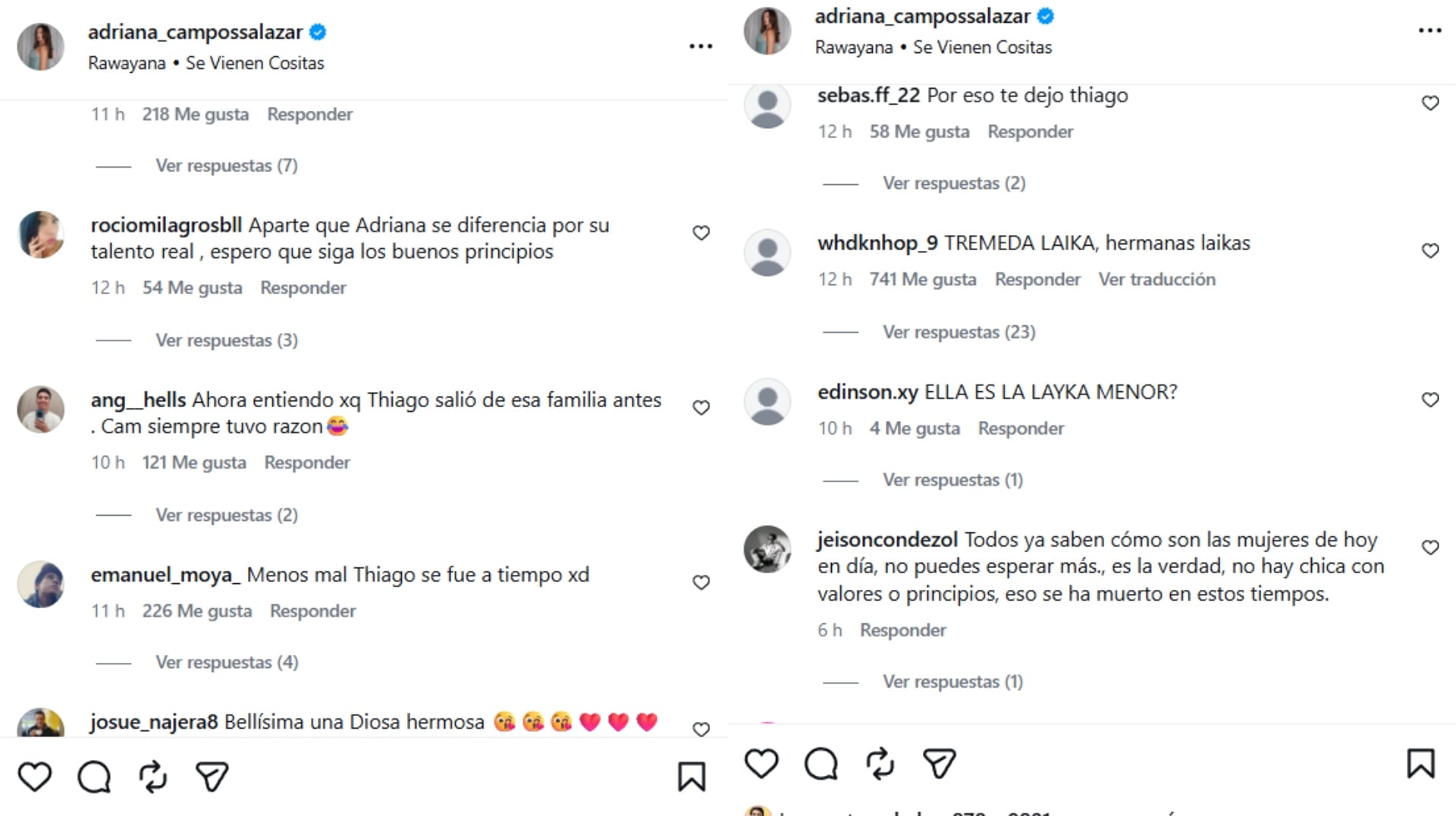 Usuarios en Instagram defienden a Adriana Campos Salazar y piden no responsabilizarla por las acciones de su hermana, mientras otros la critican por el ‘ampay’.