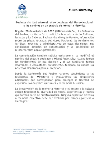 Comunicado Defensoría del Pueblo - crédito Defensoría del Pueblo