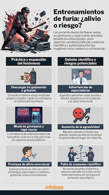 Ilustración de una persona con casco y equipo de protección golpeando con un bate una pila de equipos electrónicos destrozados en una explosión roja y negra.