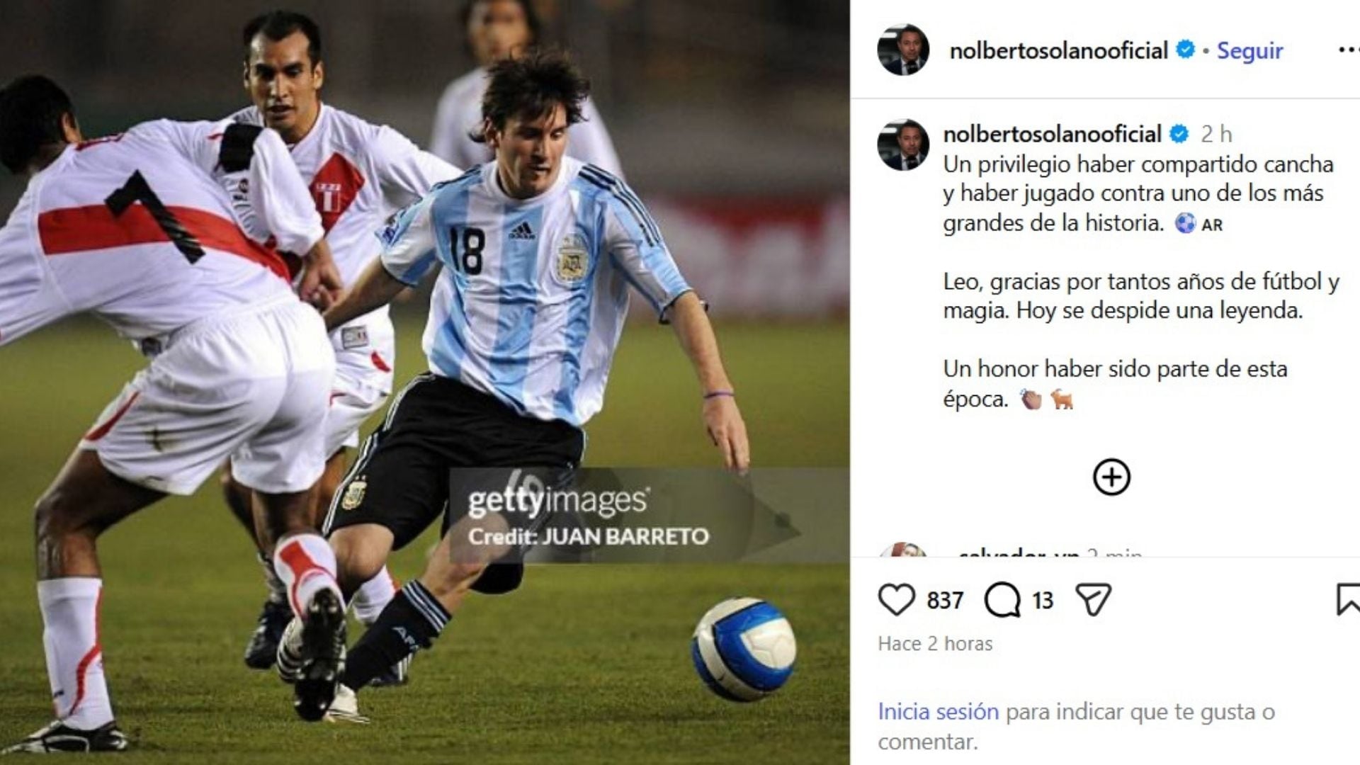 Nolberto Solano se despide de Leo Messi con afectuoso mensaje en Instagram. - Crédito: @nolbertosolanoficial