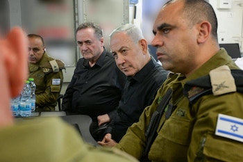 May 30, 2026, Israel'S Northern Border, Israel'S Northern Border, Palestinian Territory: Israeli Prime Minister Benjamin Netanyahu visits the 36th Division along Israel's northern border, accompanied by Israeli Defense Minister Israel Katz and Deputy Chief of Staff Maj. Gen. Tamir Yadai, on May 30, 2026. Netanyahu and Katz received briefings from Northern Command chief Maj. Gen. Rafi Milo and 36th Division commander Brig. Gen. Yiftach Norkin on military activities in Lebanon and met with field brigade commanders,Image: 1106677850, License: Rights-managed, Restrictions: , Model Release: no , Credit line: Israeli Prime Minister Office a / Zuma Press / Europa Press