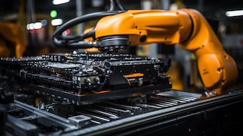Imagen representativa de robots y sistemas de inteligencia artificial en diversos sectores, desde logística hasta gastronomía, ilustrando la transformación y adaptación del mercado laboral ante la creciente automatización.