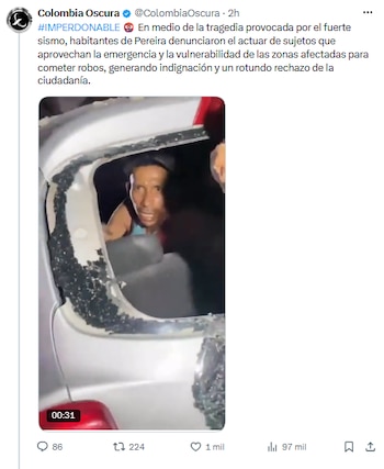Pereira: angustia y delitos tras el fuerte sismo del 10 de agosto - crédito @ColombiaOscura/X
