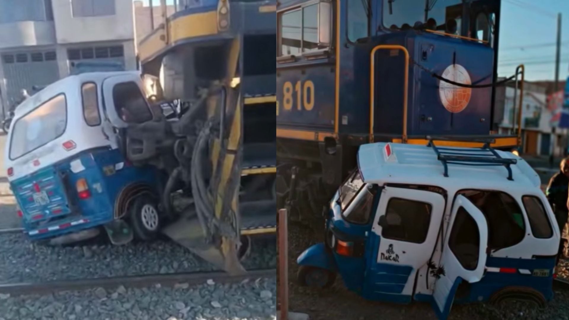 Una mototaxi quedó destrozada y atrapada contra la locomotora de un tren en La Joya en Arequipa - Créditos: Captura de pantalla de Latina.