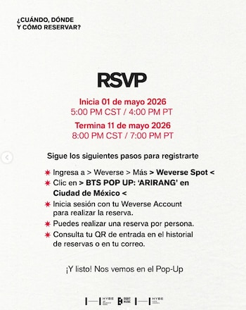 ARMY México podrá acceder a la tienda temporal de BTS únicamente mediante registro previo obligatorio a través de Weverse Spot (X)