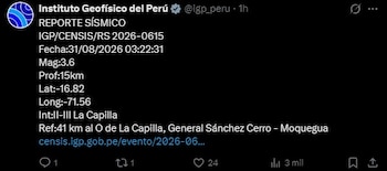 Sismo de magnitud 3.7 se registró en Quilca, Arequipa. Captura: IGP.