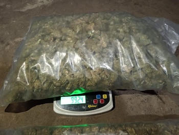 El decomiso incluyó además 6,9 gramos de cocaína, cuatro celulares y 2.000 dólares en efectivo, durante registros efectuados por la Fiscalía General y la Policía Nacional Civil en varios inmuebles (Foto cortesía FGR)