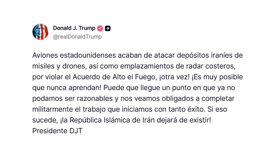 El mensaje publicado por Trump