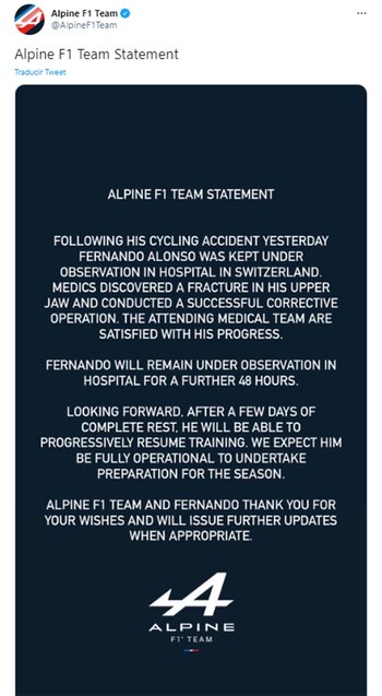 El comunicado que emitió Alpine