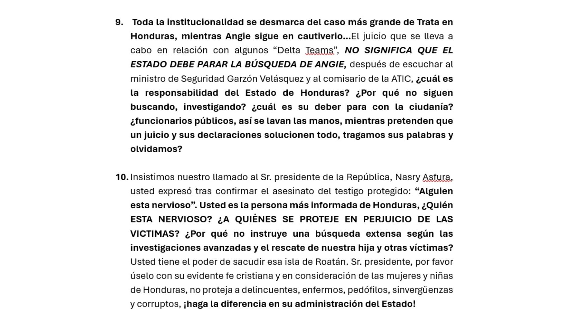 La familia pidió al presidente Nasry Asfura impulsar una revisión profunda del caso. (FOTO: X)