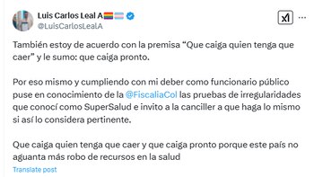 Leal también instó a Sarabia