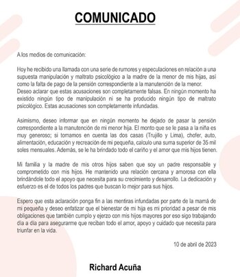 Richard Acuña se defiende con