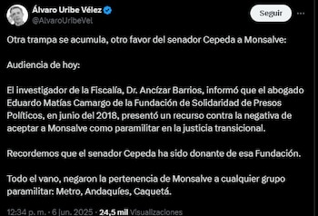 El expresidente habló sobre el testimonio de Ancízar Barrios Lozada - crédito @AlvaroUribeVel/X