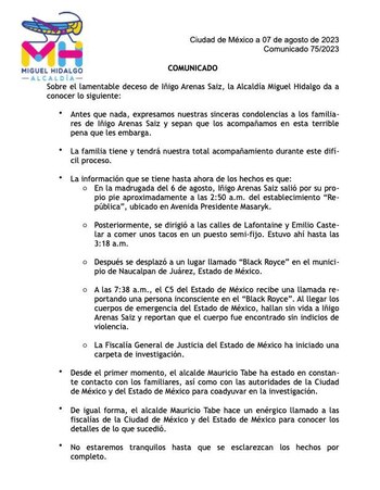 Documento compartido por la alcaldía