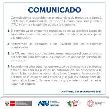 Comunicado de la ATU
