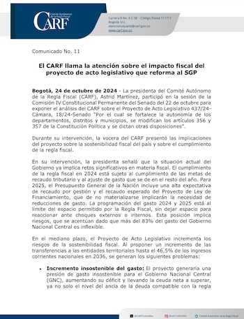 El Carf analizó el proyecto
