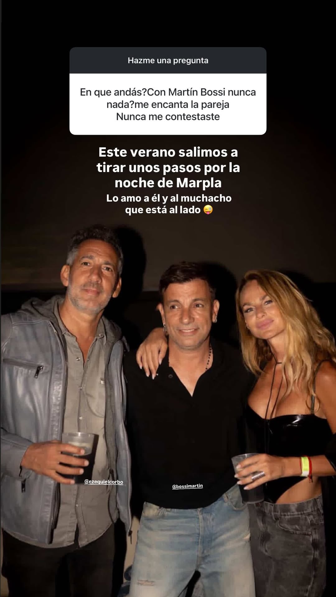 Sabrina Rojas con Martín Bossi y el productor Ezequiel Corbo