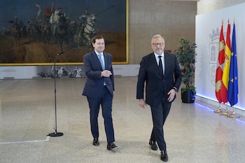 El presidente del PP de Castilla y León, Alfonso Fernández Mañueco y el portavoz de Vox en las Cortes, Carlos Pollán. (EFE/Nacho Gallego)