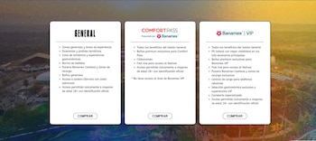 Los diferentes accesos y beneficios para el Festival Vaivén 2026. (Captura de pantalla)