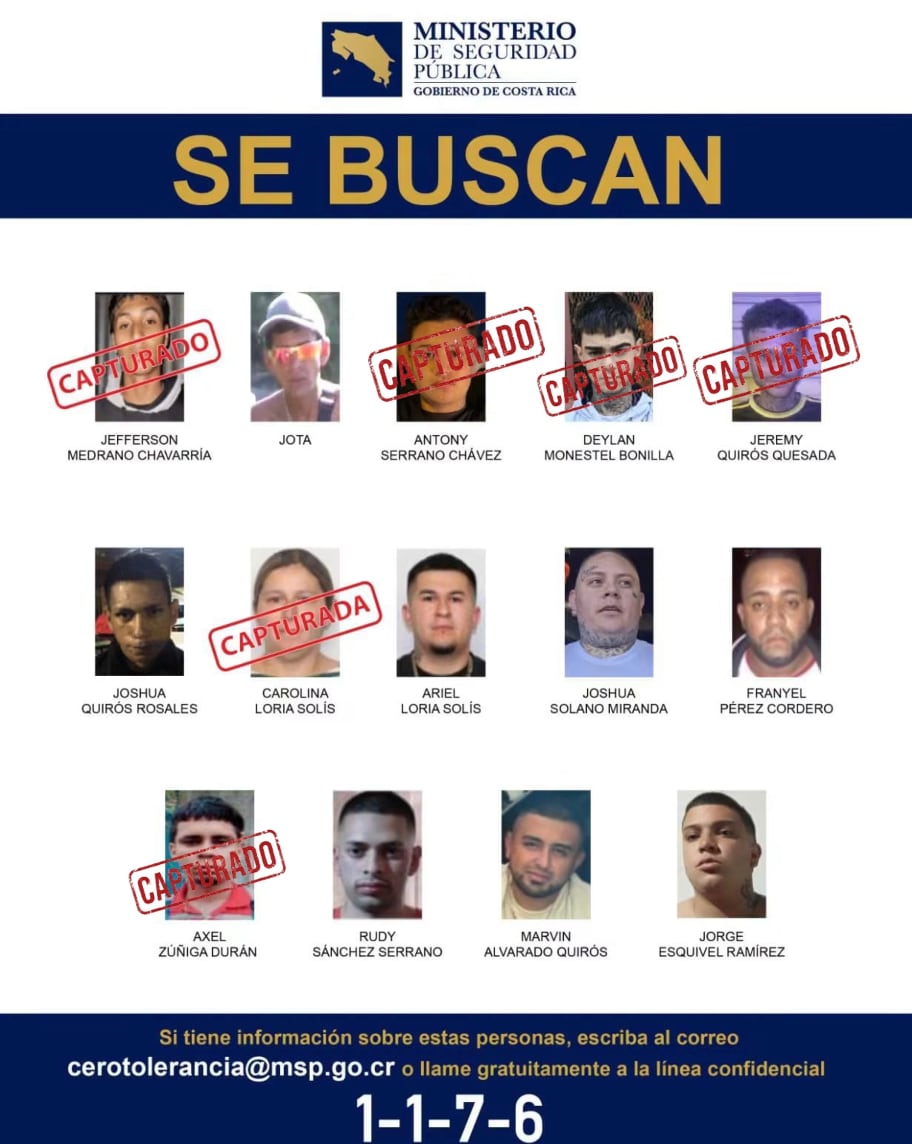 Con esta nueva aprehensión, seis de los 14 objetivos originales ya fueron capturados y ocho permanecen pendientes de ubicación. Crédito: MSP