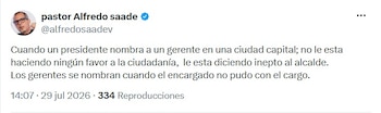Alfredo Saade, embajador de Colombia en Brasil, reaccionó por medio de su cuenta de la red social X, con una crítica directa al sentido político de la medida y su impacto sobre la autoridad local - crédito @alfredosaadev/X
