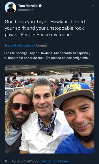 Tom Morello, exguitarrista de Audioslave,