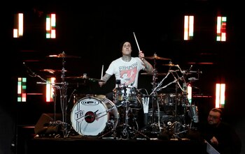 Travis Barker of Blink-182 performs