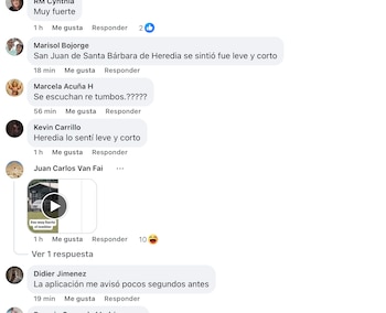 Comentarios de los costarricenses en redes sociales sobre la intensidad del sismo. Cortesía: Redes sociales