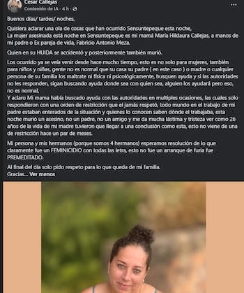 Mensaje publicado en redes sociales por el hijo de la víctima: «Esta noche murió un asesino, no un padre, no un amigo» (Cortesía: Cesar Callejas).