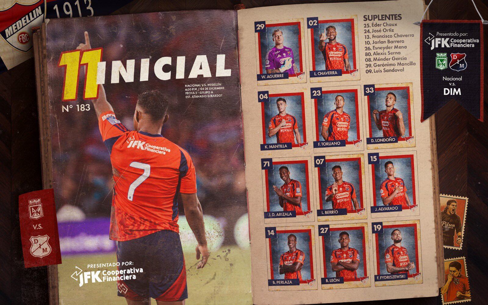 Alineación del Independiente Medellín contra Atlético Nacional en el Atanasio Girardot - crédito DIM