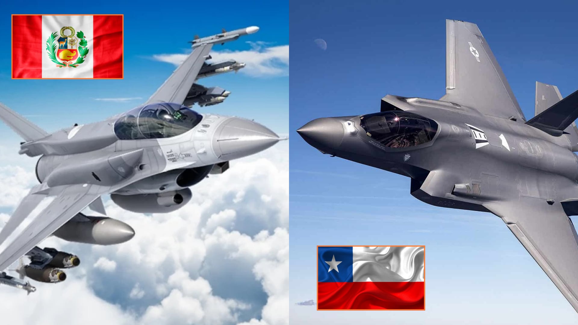 Perú apuesta por el F-16 y Chile evalúa el F-35: la nueva carrera militar en la región. (Foto composición: Infobae Perú/Agencia Andina)