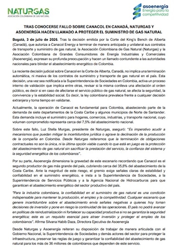 Naturgas y Asoenergía aseguraron que la operación de Canacol es fundamental para Colombia, abasteciendo parte de la región Caribe - crédito Naturgas y Asoenergía
