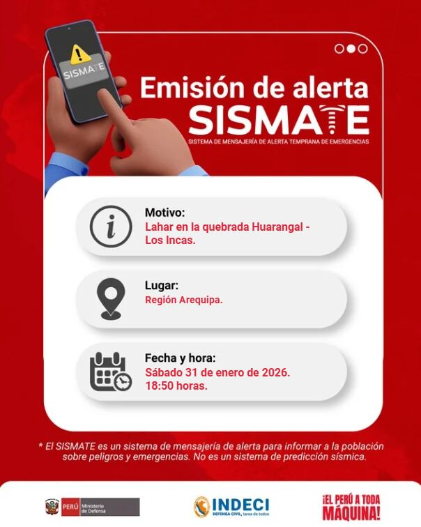 SISMATE alertó a los residentes de Arequipa sobre el peligro del flujo volcánico.