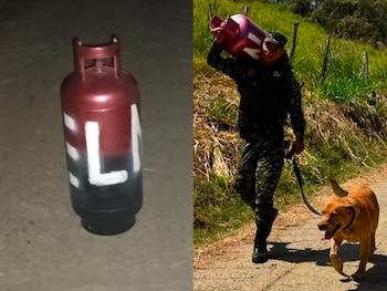 El gobernador Jorge Emilio Rey y el Ejército Nacional confirmaron que el cilindro con inscripciones del ELN estaba vacío y no tenía cableado, por lo que se descartaron explosivos - crédito suministrado a Infobae Colombia