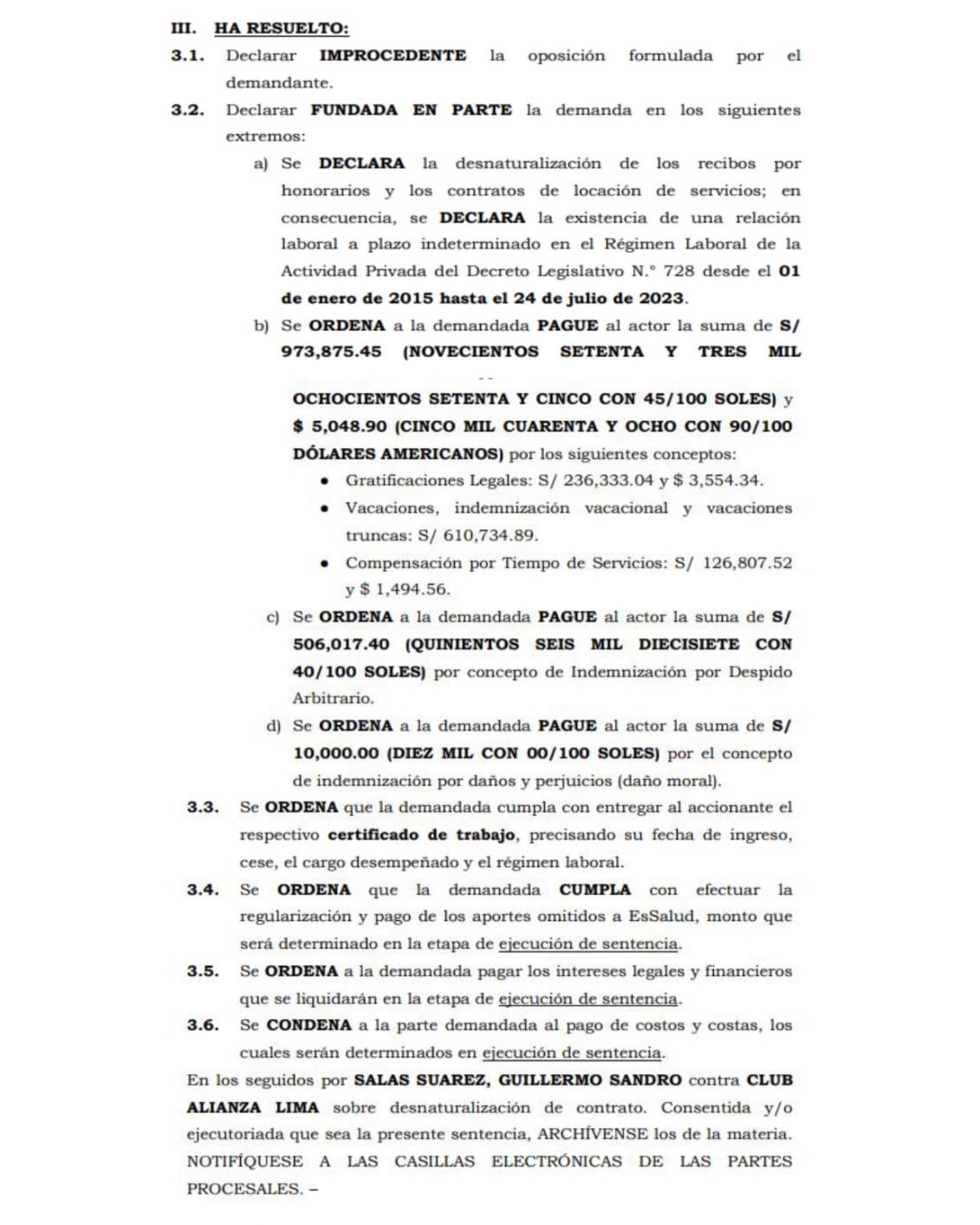 Poder Judicial falla contra Alianza Lima y ordena pago millonario a ‘Chicho’ Salas