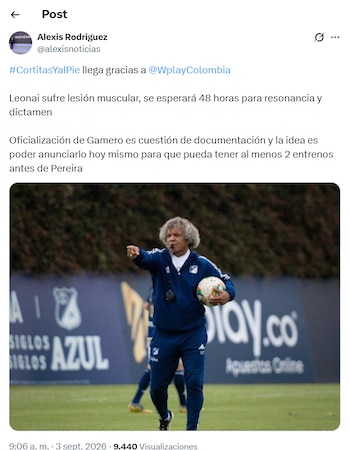 Post de Alexis Rodríguez sobre la situación contractual entre Millonarios y Alberto Gamero - crédito X