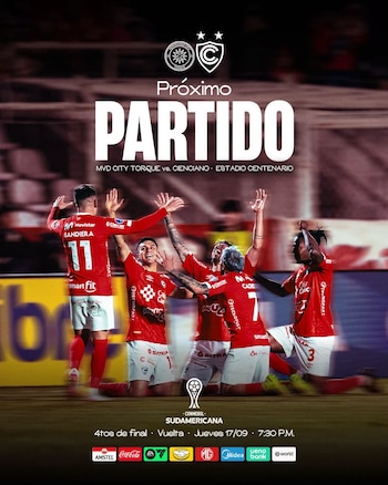 Anuncio del Cienciano vs Montevideo City Torque por la vuelta de los cuartos de final de la Copa Sudamericana 2026. - créditos: Cienciano
