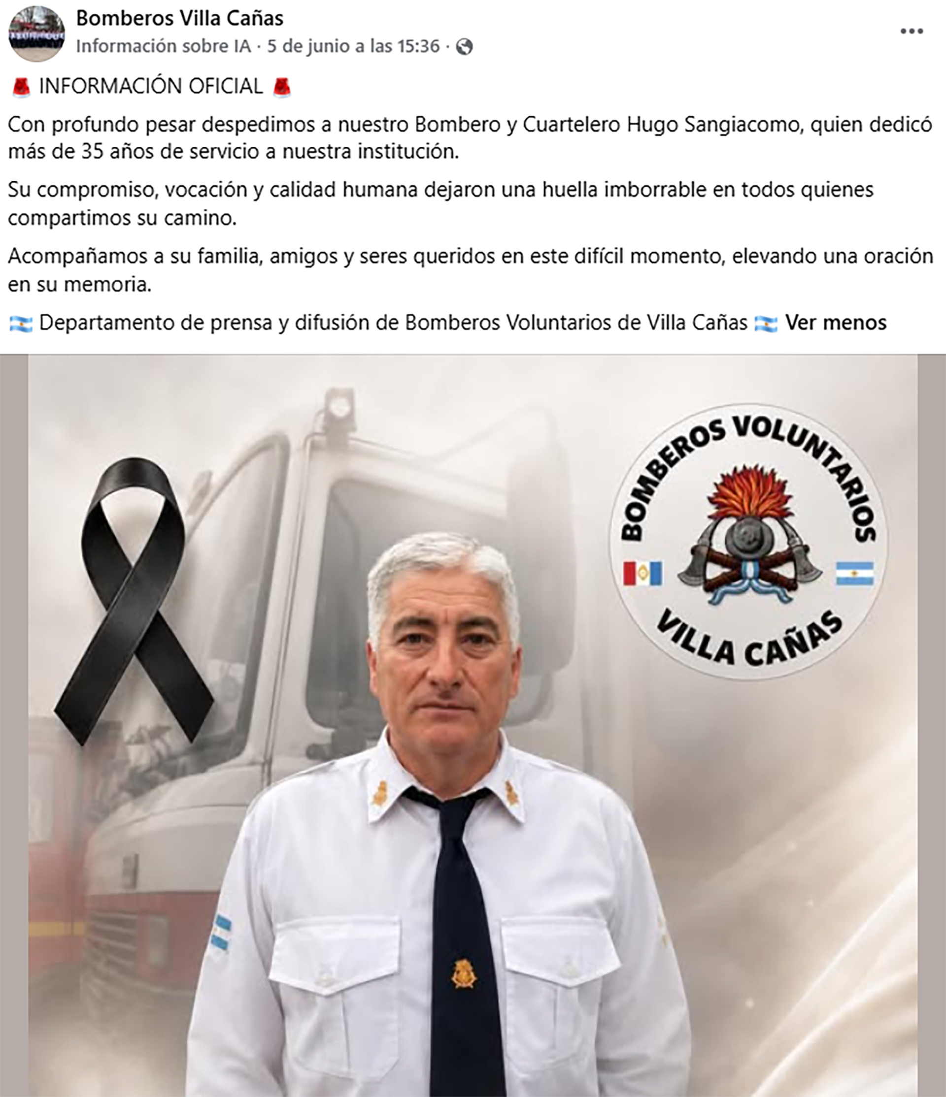 El conductor del Prisma, Hugo Sangiacomo, también falleció como consecuencia del choque (Foto/Facebook)