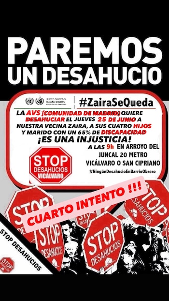 Stop Desahucios hace un llamamiento para para el desalojo de Zaira y su familia.