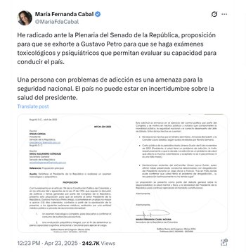 La senadora María Fernanda Cabal