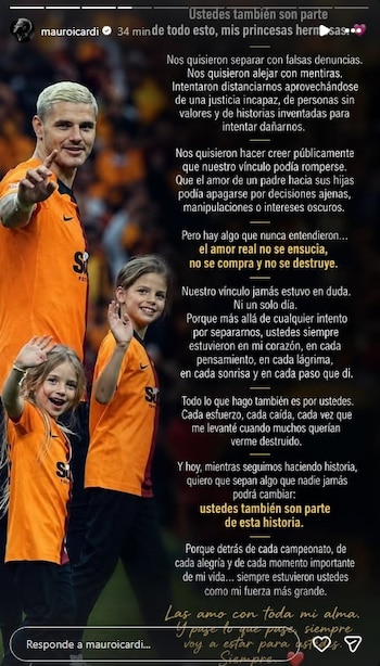 La dedicatoria de Mauro Icardi a sus hijas con motivo del 4° triunfo con el Galatasaray (Instagram)