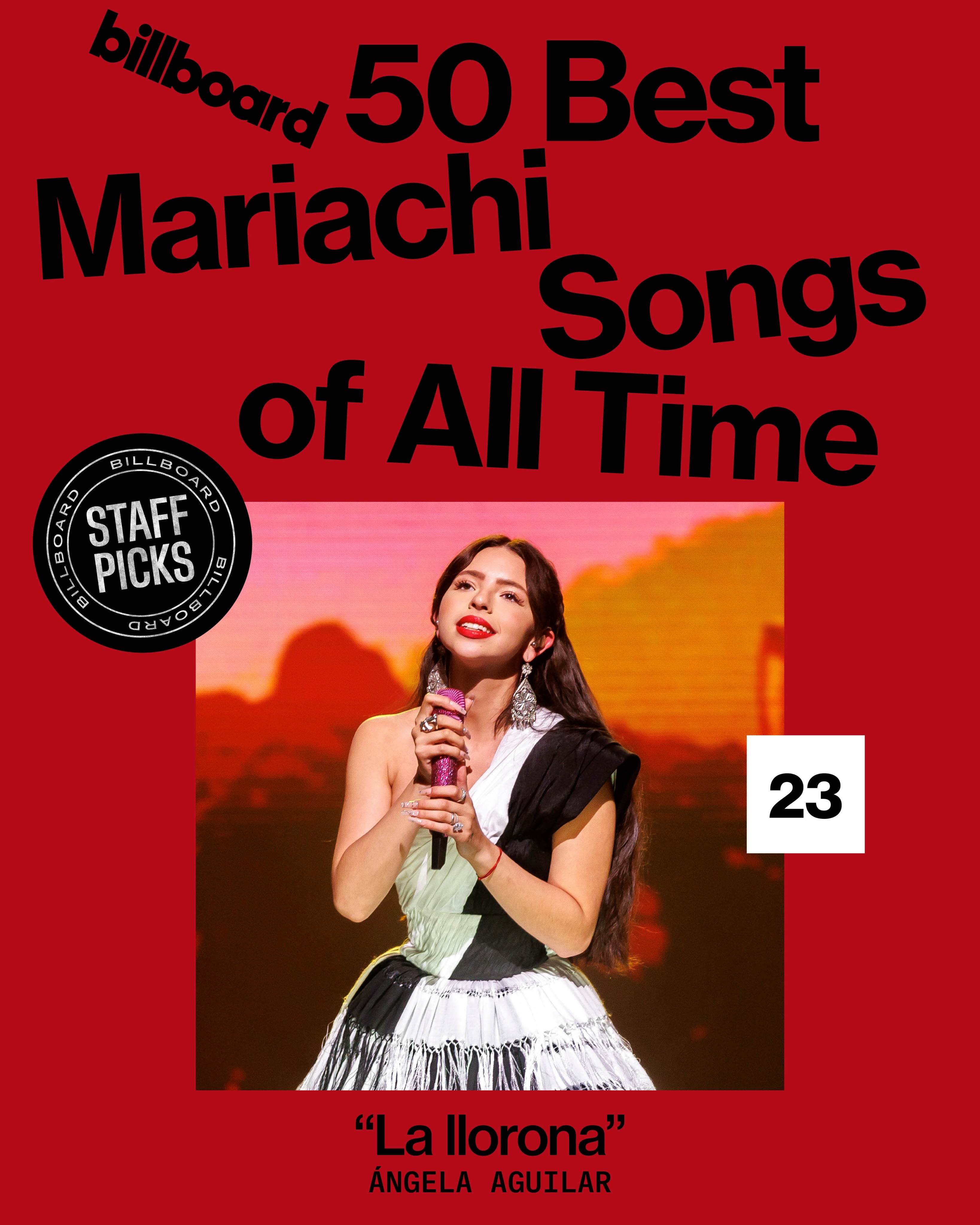 La cantante Ángela Aguilar interpreta La Llorona, tema ubicado en el puesto 23 del listado de las 50 mejores canciones de mariachi de la revista Billboard. (Instagram/Billboard)