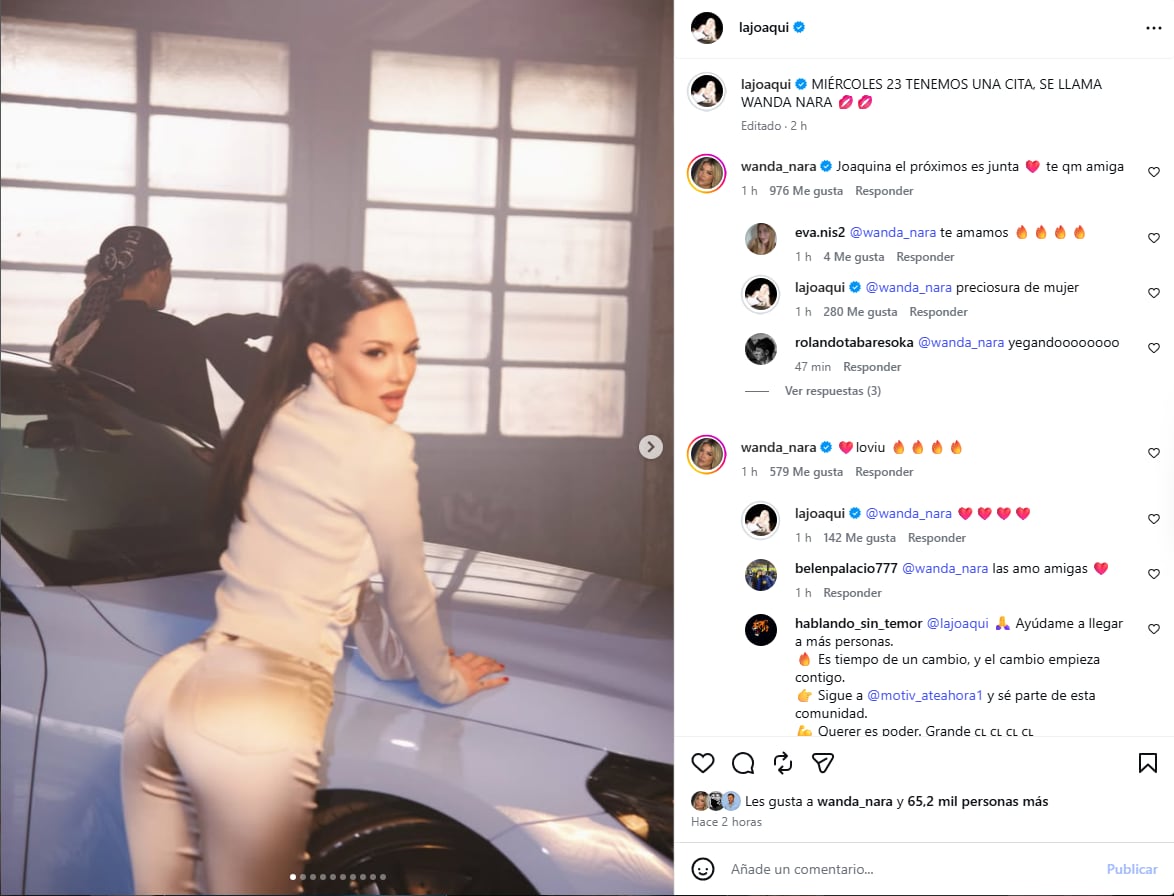 El ida y vuelta de Wanda y la Joaqui en el posteo del anuncio (Instagram)