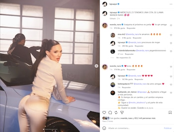 Captura de pantalla de una publicación de Instagram que muestra a una mujer junto a un automóvil e interacciones en la sección de comentarios