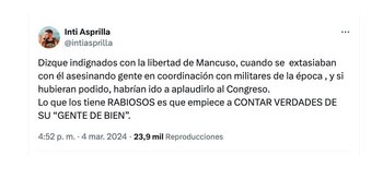 Inti Asprilla y su mensaje tras la decisión de entregarle libertad a Salvatore Mancuso