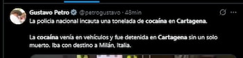 Publicación de Petro sobre importante