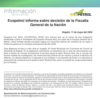 La junta directiva de Ecopetrol reiteró su respaldo a Ricardo Roa tras la imputación penal y reafirmó la presunción de inocencia - crédito @omedinacruz/X
