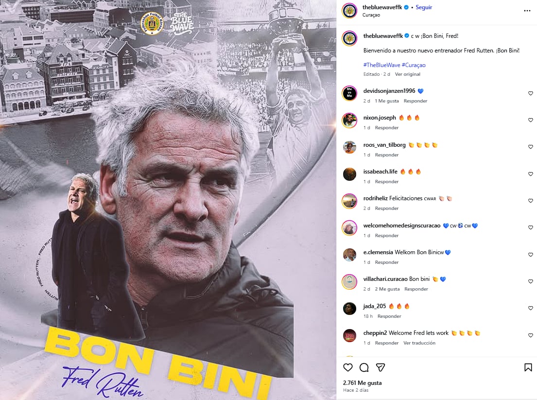La Federación de Fútbol de Curazao da la bienvenida a Fred Rutten como su nuevo director técnico en lugar de Dick Advocaat (Crédito: @thebluewaveffk/Instagram)