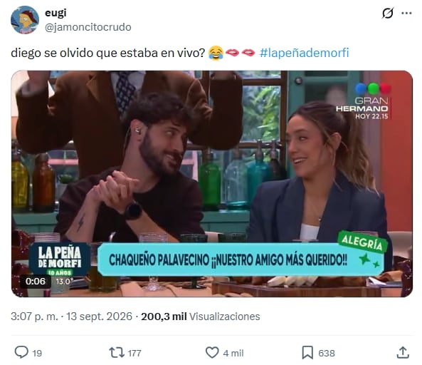 Los usuarios de redes sociales reaccionaron al gesto de Diego Leuco hacia Sofi Martínez con comentarios sobre la transmisión en vivo