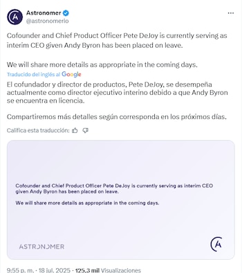 El comunicado de Astronomer publicado